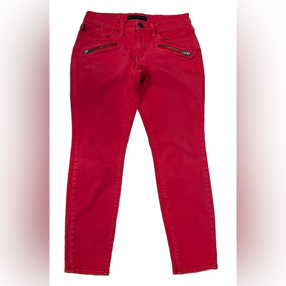 Rock & Republic KASHMIERE CROP Low Rise Red Moto Denim Jeans Size 6  30x26